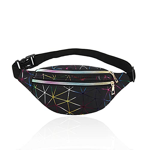 Geometric Bum Bag Waist Bag Holographic Fanny Pack Reflective Color Shiny Belt Bag Unusual for Ladies Travel Party Sports Running Hiking (Black) steampunk buy now online