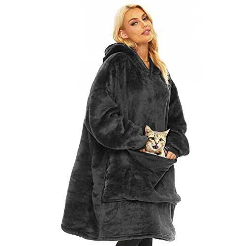 Lushforest Blanket Sweatshirt,Oversized Hoodie Wearable Blanket,Soft Warm Comfortable Giant Front Pocket for Men Women Teens Friends (Black, Oversize) steampunk buy now online