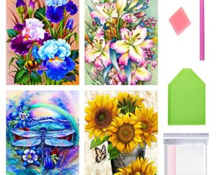 WHATWEARS Flower Diamond Painting by Numbers 4 Packs 5D Diamond Art Kits for Adults Kids DIY Round Full Drill Paint with Diamonds Gem Art Cross Stitch Crafts Gift for Home Wall Decor 11.8 x 15.7" steampunk buy now online