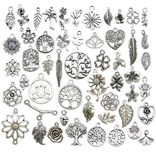 YoudiylaUK Wholesale Bulk 100 Pieces Silver Mixed Leaves Plant Styles Charms Pendants DIY for Necklace Bracelet Jewelry Making Accessories WM291 steampunk buy now online