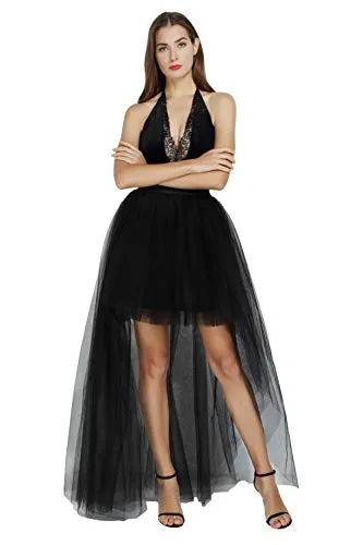FEOYA Ladies Swallowtail Skirt Black High Low Skirt Short Front Long Back Skirt Bridal Wedding Tulle Skirt Irregular Steampunk Underskirt steampunk buy now online