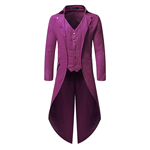 Mens Steampunk Victorian Jacket Gothic Tailcoat Uniform Halloween Tuxedo Costume Coat Vintage Renaissance Pirate Coats, Purple, Large steampunk buy now online