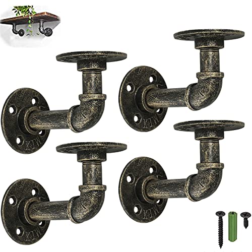 Pipe Shelf Brackets, eSynic 4Pcs Pipe Shelf Bracket Tube Rack Industrial Shelf for Book Shelf Rustic Floating Shelves Brackets Plumbing Pipe Rack Brackets for Scaffold Board (9 * 13cm) steampunk buy now online