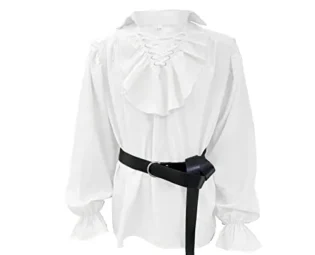 kinstell Men's Medieval Pirate Shirts Lace Up Renaissance Costume Lace Cuff Ruffle Front Colonial Cosplay Tee Top White steampunk buy now online