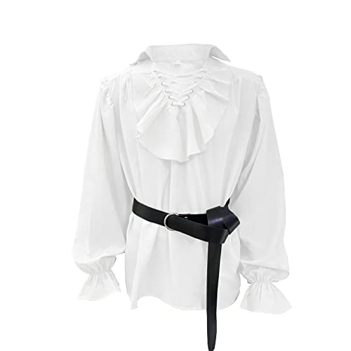 kinstell Men's Medieval Pirate Shirts Lace Up Renaissance Costume Lace Cuff Ruffle Front Colonial Cosplay Tee Top White steampunk buy now online