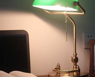 Desk Lamp Study Office Retro Classic Lighting Bedside Reading Lamp Rotatable Green Thick Glass Shade Full Copper Base Adjustable Lamp Pole Bankers Table Lamp E27 with Pull Line Switch steampunk buy now online