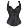 Women Floral Zip up Black Bustier Top Burlesque Basque Body Shaper Overbust Boned Corset Vest Waistcoat (Floral Black Vest, 8-10) steampunk buy now online