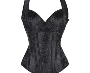 Women Floral Zip up Black Bustier Top Burlesque Basque Body Shaper Overbust Boned Corset Vest Waistcoat (Floral Black Vest, 8-10) steampunk buy now online