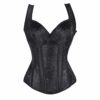 Women Floral Zip up Black Bustier Top Burlesque Basque Body Shaper Overbust Boned Corset Vest Waistcoat (Floral Black Vest, 8-10) steampunk buy now online