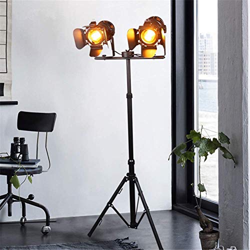 HYY-YY Floor Lamp Industrial Retro Steampunk Searchlight Height Adjustable Rotatable Shade E27 Double Head Black Baking Paint Wrought Iron Tripod Standing Lamp with Foot Switch for Living Room Bedroom steampunk buy now online