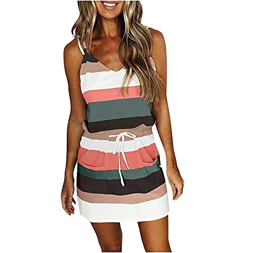 Women Dress Sale Clearance Ladies Casual V-Neck Sleeveless Bandage Stripe Printing Loose Vest Sling Dress Party Elegant UK Size steampunk buy now online