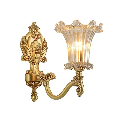 Wall Lights Living Room Bedroom Indoor European Classical Style Modern Retro Wall Sconce Engraving Base Design Single Head Glass Lampshade Full Copper Wall Lamp E14 Bedside Lighting steampunk buy now online