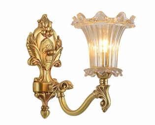 Wall Lights Living Room Bedroom Indoor European Classical Style Modern Retro Wall Sconce Engraving Base Design Single Head Glass Lampshade Full Copper Wall Lamp E14 Bedside Lighting steampunk buy now online