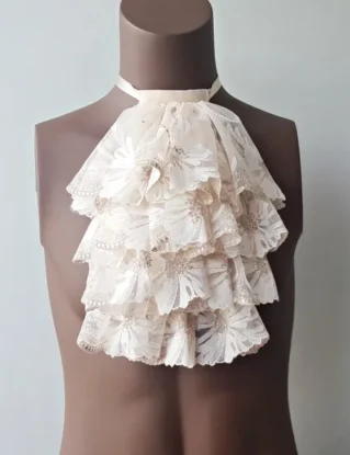 Cream Lace Jabot, Vampire Cosplay, Pirate Cosplay, Steampunk Wedding Costume, Ruffled Collar by BUMBERINY steampunk buy now online