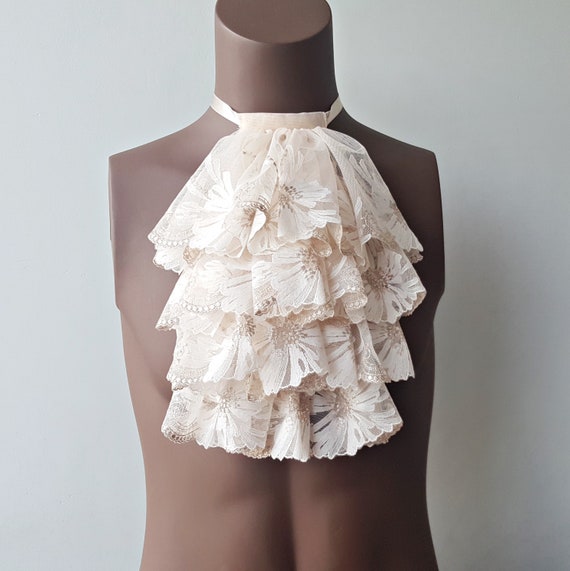 Cream Lace Jabot, Vampire Cosplay, Pirate Cosplay, Steampunk Wedding Costume, Ruffled Collar by BUMBERINY steampunk buy now online