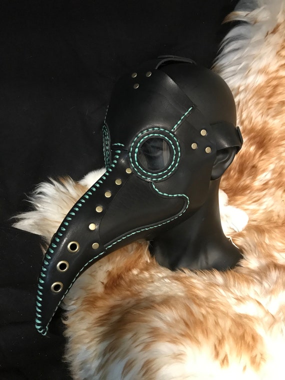 Genuine Leather Steampunk Handmade Hand Stitched Plague Doctor Mask With Beak Black Leather Face Mask Costume Halloween Party by Blackskullarmoury steampunk buy now online