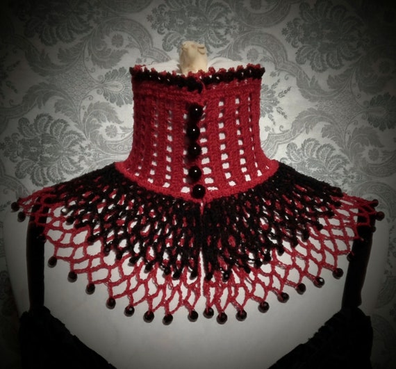 Lace Crochet High Neck Choker, Beaded Choker, Victorian Mourning, Gothic Victorian Choker, Vampire, Dark Romantic Choker, Steampunk Collar by Scarletrabbit steampunk buy now online