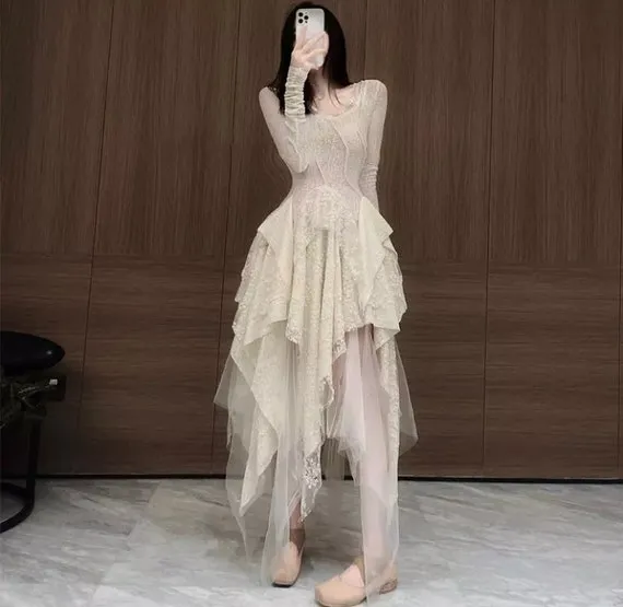 Victorian lace dress,gothic steampunk dress, irregular dress, Lolita fashion party dress, romantic dress, retro costume asymmetrical dress by AprilRoseandCo steampunk buy now online