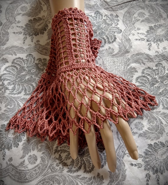 Victorian Wrist Cuffs, Steampunk Lace Wrist Cuffs, Victorian Romantic, Bridal Gloves, Wedding Accessories, Faerie, Wristlets, Filet Crochet by Scarletrabbit steampunk buy now online