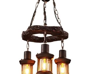 Industrial Chandelier Retro Farmhouse Lighting Fixture Distressed Wood Beam Large Linear Island Pendant Lights Steampunk Rustic 1/2 Heads Ceiling Hanging Lamp Modern Chandeliers (Color : 3-heads) steampunk buy now online