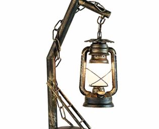 Desk Lamp Study Office Retro Old Fashioned Lantern Kerosene Lamp Living Room Bedroom Frosted Glass Shade Hand-Painted Do The Old Wrought Iron Table Lamp with Ladder and Chain Decoration steampunk buy now online
