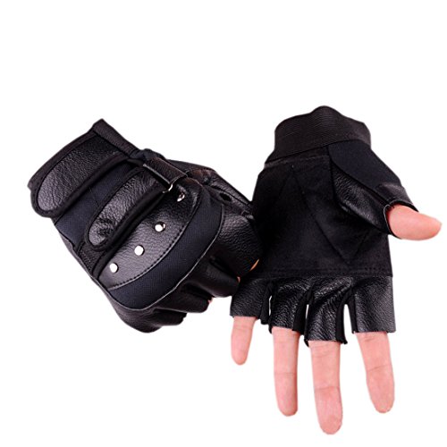 Steampunk Gothic Gloves Men's Vintage Genuine Leather Captain Fingerless Mittens(C Black)(Size: One Size) steampunk buy now online