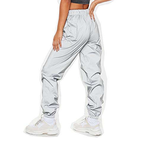 Reflective Pants Women Brand Hip Hop Dance Fluorescent Trousers Casual Harajuku Night Sporting Jogger Pants Gray (S) steampunk buy now online