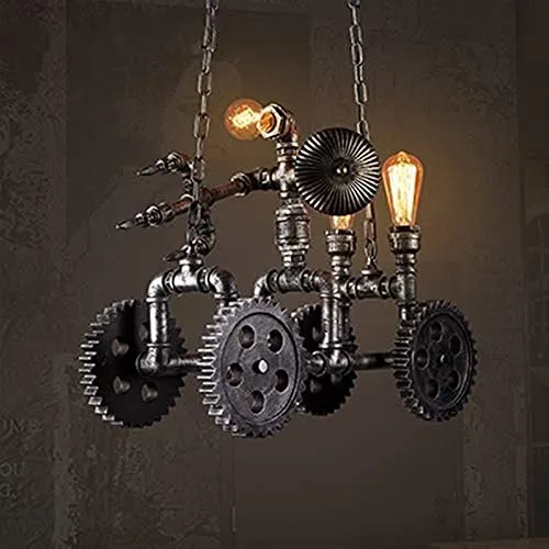 E27 4-Wheeleds Steampunk Industrial Water Pipe Chandelier Light Fixture Hanging Pendant Lights Adjustable Height Farmhouse Modern Rustic Ceiling for Dining Room Living steampunk buy now online