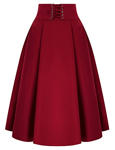 Women Medieval Midi Skirt Renaissance Swing A Line Pleated Skirt Wine M steampunk buy now online