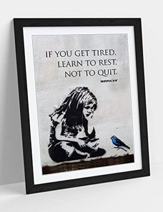 CANVASARTSHOP- BANKSY BLUE BIRD GIRL QUOTE PORTRAIT- PREMIUM WALL ART FRAMED PICTURE PRINTS - 3 COLOURS - 4 SIZES (BLACK, A1) steampunk buy now online