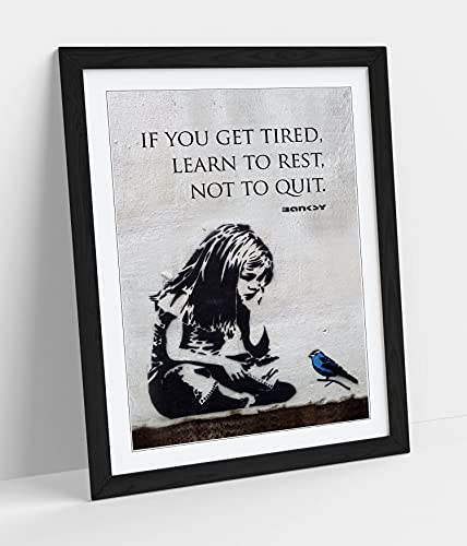 CANVASARTSHOP- BANKSY BLUE BIRD GIRL QUOTE PORTRAIT- PREMIUM WALL ART FRAMED PICTURE PRINTS - 3 COLOURS - 4 SIZES (BLACK, A1) steampunk buy now online