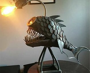 Angler Fish Lamp Steampunk Halloween Steampunk Decoration Vintage Iron Art Handmade Statue Sea Animal Ornament Desktop Night Light Gift Bedside Lamp for Bedroom Lighting USB LED Animal Lamp steampunk buy now online