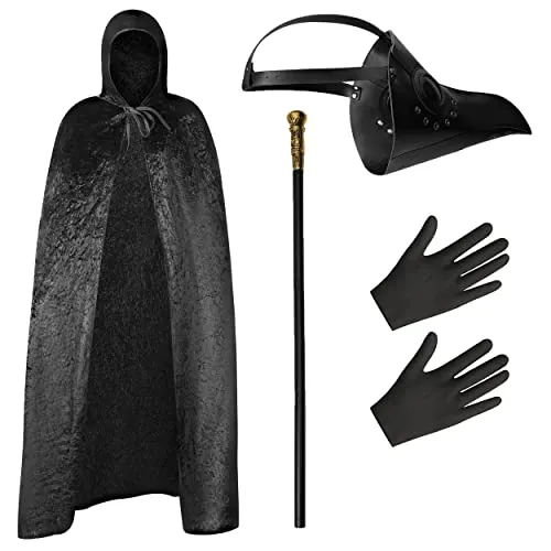 Plague Doctor Costume 4 Piece Set - Plague Doctors Mask Plague Doctor Gloves Plague Doctor Staff and Plague Doctor Robe - Plague Doctor Halloween Costumes for Men - Halloween Plague Doctor Outfit steampunk buy now online