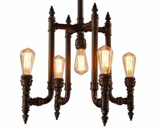 Raelf E27 Industrial Vintage Water Pipe Chandelier 5-lamp retro pipe lighting steam punk ceiling lamp European and American country style hanging lamp Cafe bar restaurant island chandelier steampunk buy now online