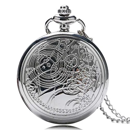 Doctor Who Pocket Watch, Vintage New Silver Quartz Pocket Watch, Gifts for Men steampunk buy now online