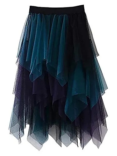 YILEEGOO Women's Tulle Skirt High Waist Tiered Layered Mesh Ballet Prom Party Tulle Tutu A-line Midi Skirt (Green, ONE Size) steampunk buy now online