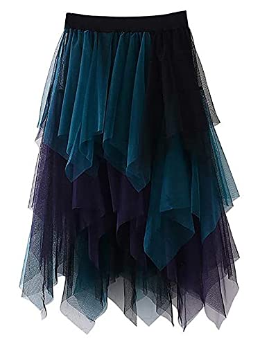 YILEEGOO Women's Tulle Skirt High Waist Tiered Layered Mesh Ballet Prom Party Tulle Tutu A-line Midi Skirt (Green, ONE Size) steampunk buy now online