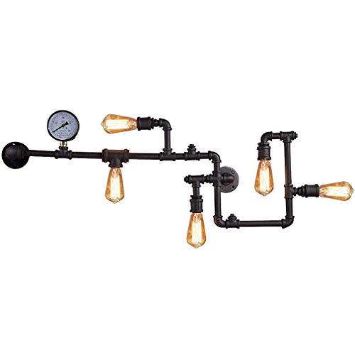WGFGXQ Vintage Industrial Black Steampunk Metal Retro Pipe with 5-Lights Vintage Wall Lamp Design Wall Lights Iron Water Pipe Light Wall Lamp E27 Indoor Bedside Corridor Bar steampunk buy now online