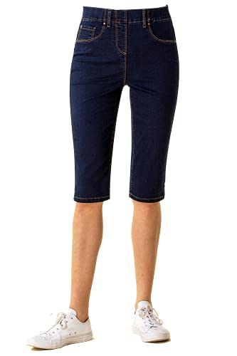 Roman Originals Knee Length Jeggings Cropped Jean Shorts Denim Leggings Capri Pants Stretch Short Legged Summer Crops Pedal Pusher Ladies Elasticated High Waist Cotton Casual - Indigo - Size 16 steampunk buy now online