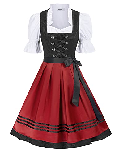 JASAMBAC Bavarian Dirndl Dress German Beer Girl Oktoberfest Costume Waitress Milkmaid Dress Black-red L steampunk buy now online