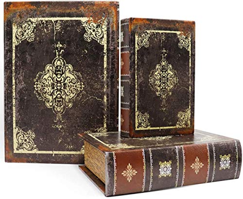 Jolitac Decorative Book Boxes Pattern Antique Book Invisible box Storge Box with Magnetic Cover, Faux Wood Set of 3 Storage Set (Dark Vintage) steampunk buy now online