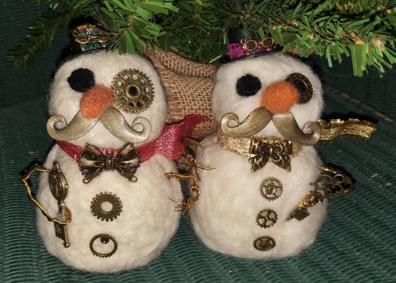 Handcrafted Needlefelted Steampunk Snowmen, 100% British Wool, Each Unique, 15cm, Christmas Decoration, Steampunk Gift, Alternative Gift by RaspberryReCreations steampunk buy now online