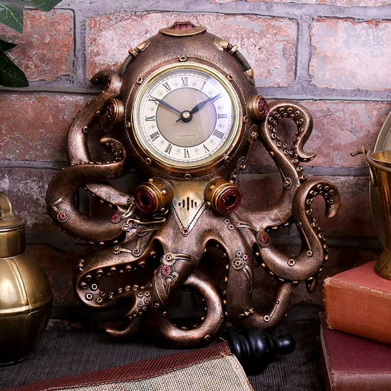 Octopus Steampunk Clock 26cm Underwater Nautical Themed Unique Functioning Wall Bronzed Figurine Robotic Ornament Home Decor Display EX8SLG by RidancoDisplays steampunk buy now online