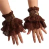 Steampunk Gloves / Wrist Cuffs Women Gothic Punk Hand Sleeve / Brown Ruffled Lace Bracelets Gloves / Cosplay Accessories / Gift For Her by ManiFashionBags steampunk buy now online