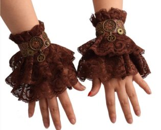 Steampunk Gloves / Wrist Cuffs Women Gothic Punk Hand Sleeve / Brown Ruffled Lace Bracelets Gloves / Cosplay Accessories / Gift For Her by ManiFashionBags steampunk buy now online
