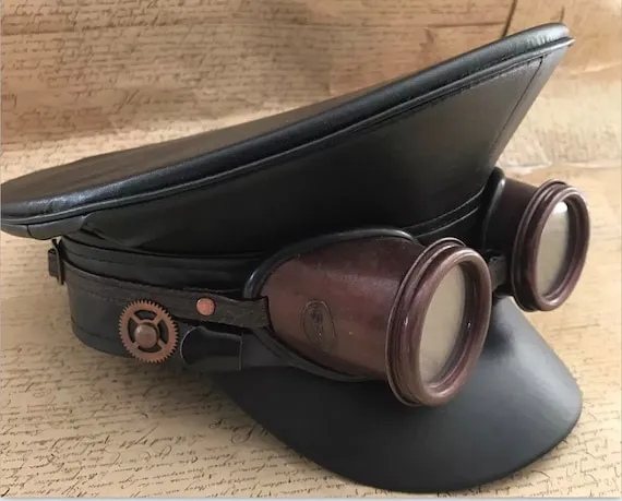 Steampunk Military hat with metals goggles in 57,58,59cm by SteamPunkMastery steampunk buy now online Steampunk Military hat with metals goggles in 57,58,59cm by SteamPunkMastery steampunk buy now online