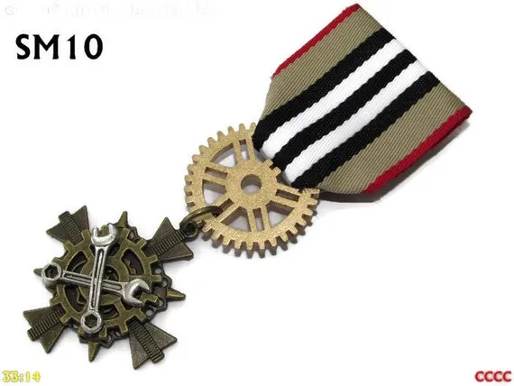 Steampunk pin badge brooch medal silver crossed spanners #MSM10 by CaptainCumberpatch steampunk buy now online