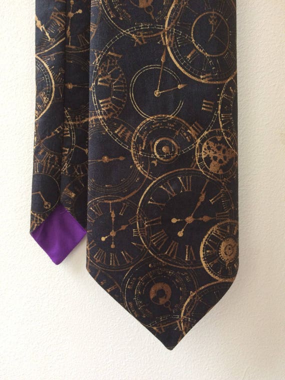 Steampunk tie, clock face tie, steampunk print, steampunk gift, men's steampunk, clock face print, steampunk wedding, alternative wedding by TheDapperBadger steampunk buy now online