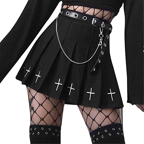 FeMereina Women Mini Pleated Skirt High Waist Short A-line Flare Gothic Punk Y2k Skirt, Ladies Cross Pattern Printing Skirts (Black, 2XL) steampunk buy now online