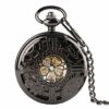QARNBERG Pocket Watch Unisex,Black Hollow Gear Wheel Design Hand Wind Mechanical Pocket Watches With 30cm Chain Vintage Skeleton Dial Men Watches Clock Gifts steampunk buy now online